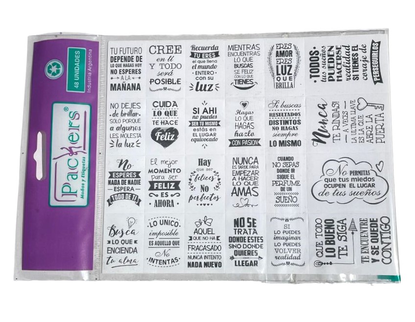 ETIQUETAS ADHESIVAS FRASES DE BUENOS AUGURIOS x 48 u.